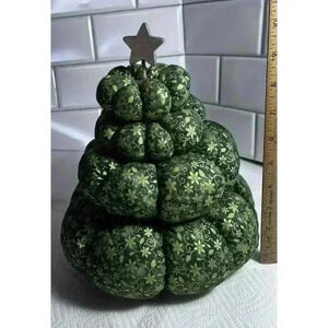 Christmas Tree Handmade Green And Gold Stuffed Fabric Table Top Decoration